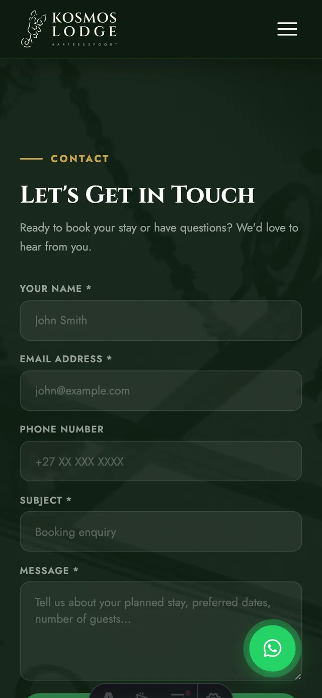 Contact page on mobile