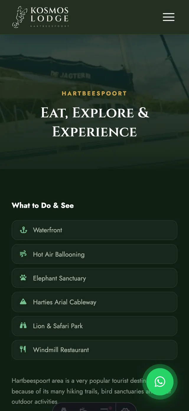 Kosmos Lodge website on a phone