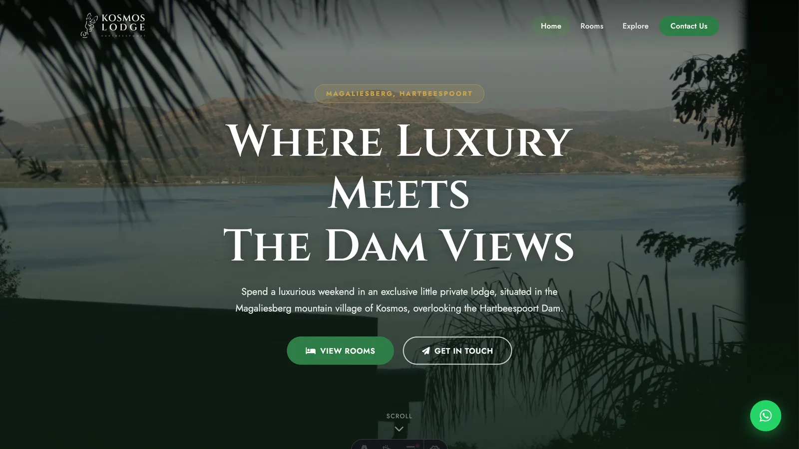 Kosmos Lodge homepage — where luxury meets the dam views