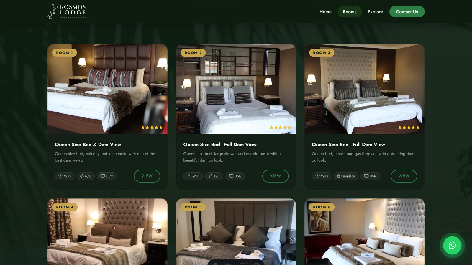 Kosmos Lodge rooms page — luxurious rooms and suites
