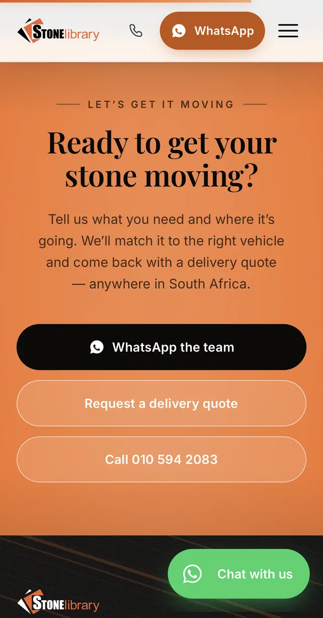 Delivery page on mobile