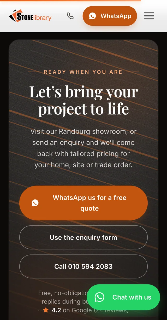 Enquiry section on mobile