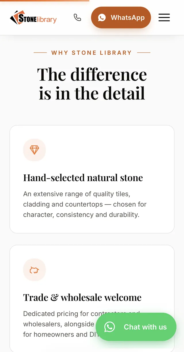 Why Stone Library section on mobile