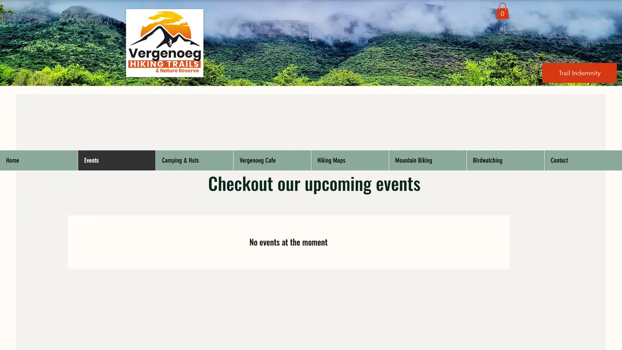 The old events page reading “No events at the moment”