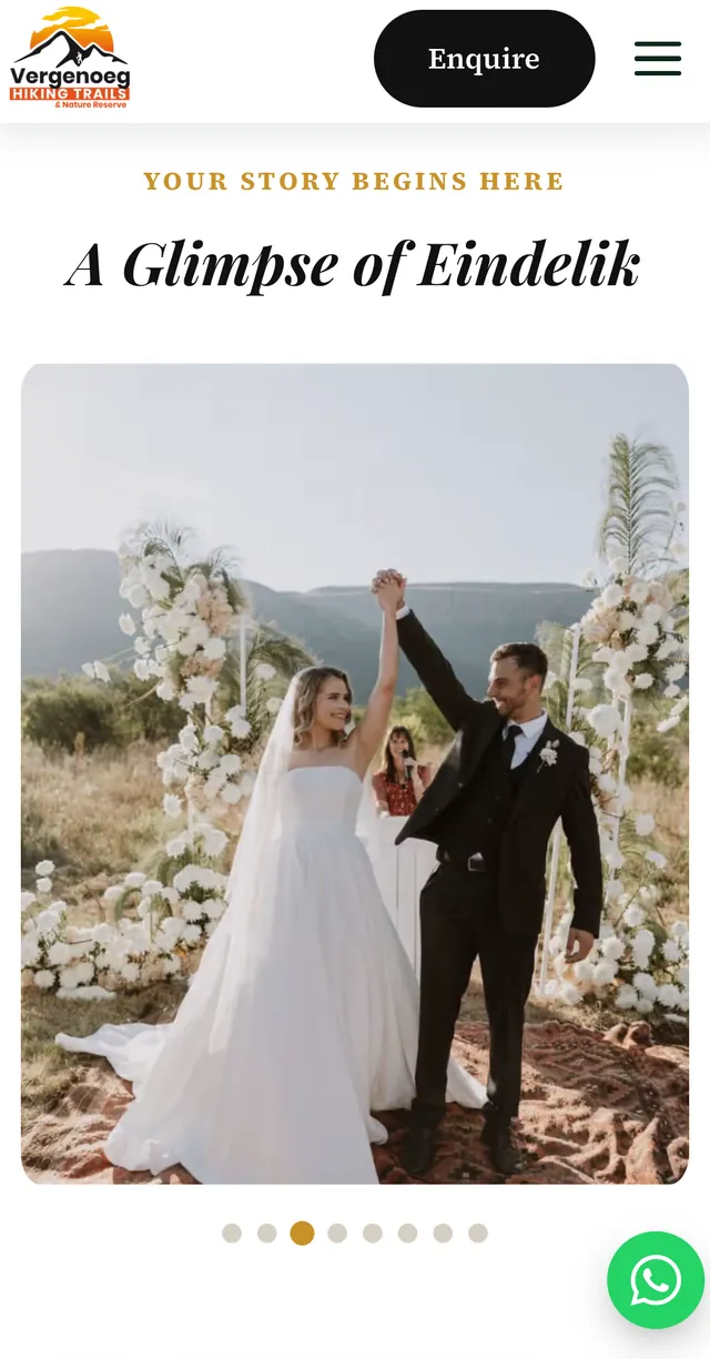 “A Glimpse of Eindelik” photo carousel on the weddings page, on a phone